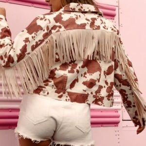 Peach love California fringe cow print jacket